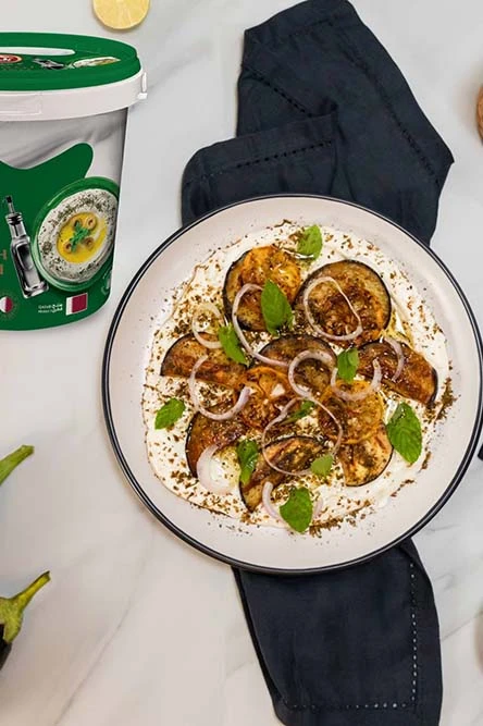 Recipe Grilled Eggplant and Lemons with Garlic Labneh