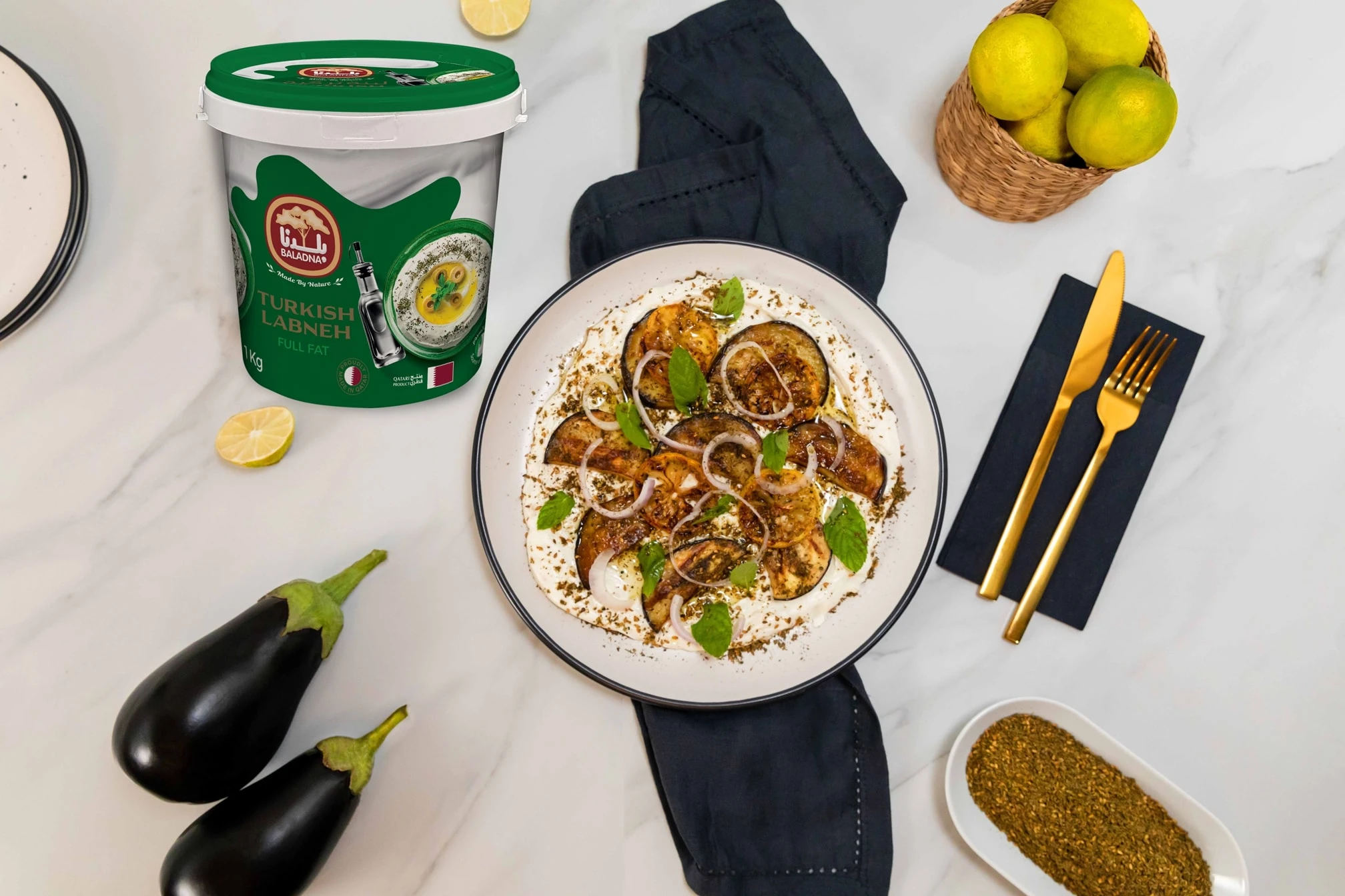 Grilled Eggplant and Lemons with Garlic Labneh